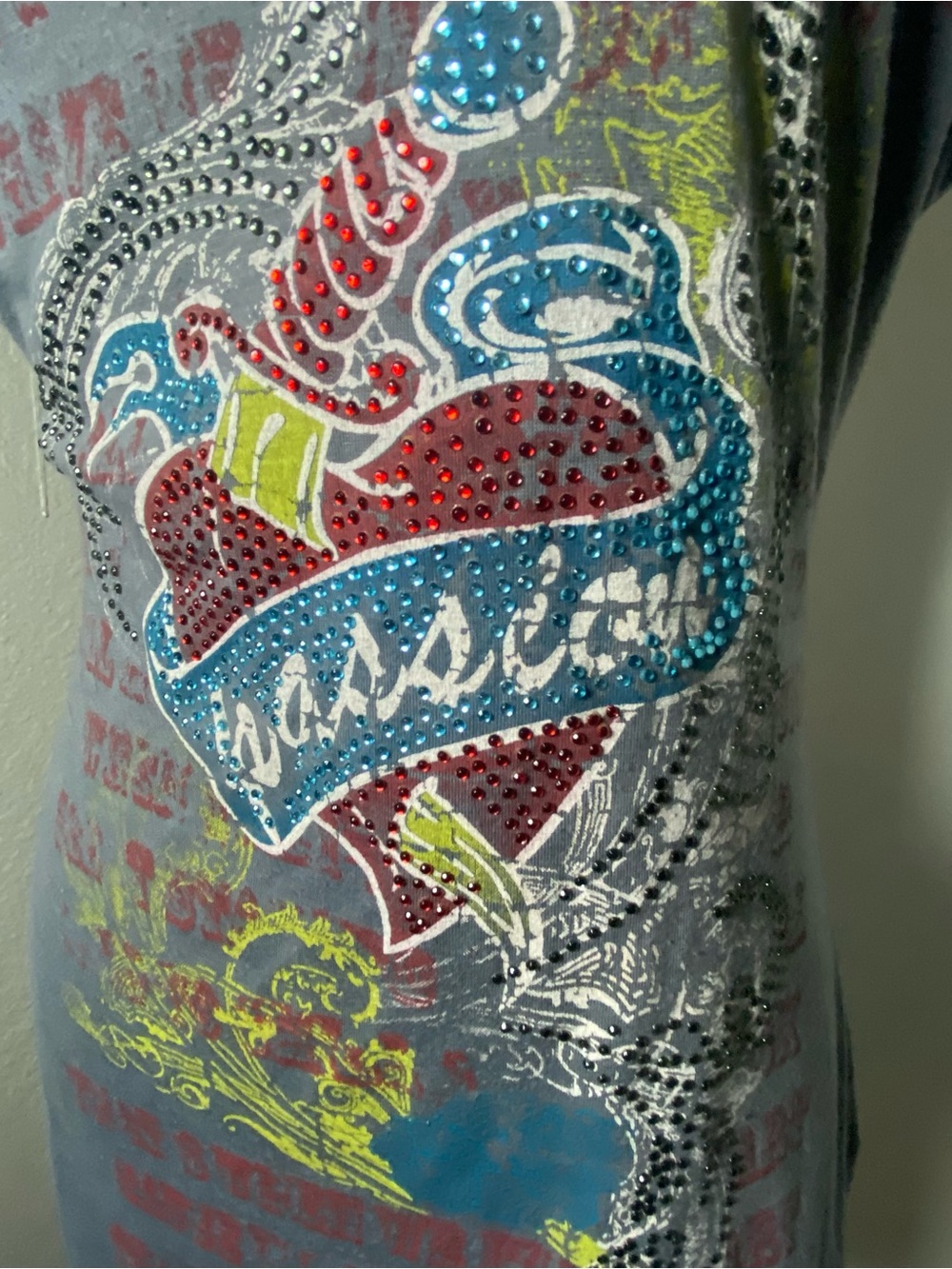 Y2K Grey Passion Rhinestone Graphic Top Size Medium - Picture 4 of 9